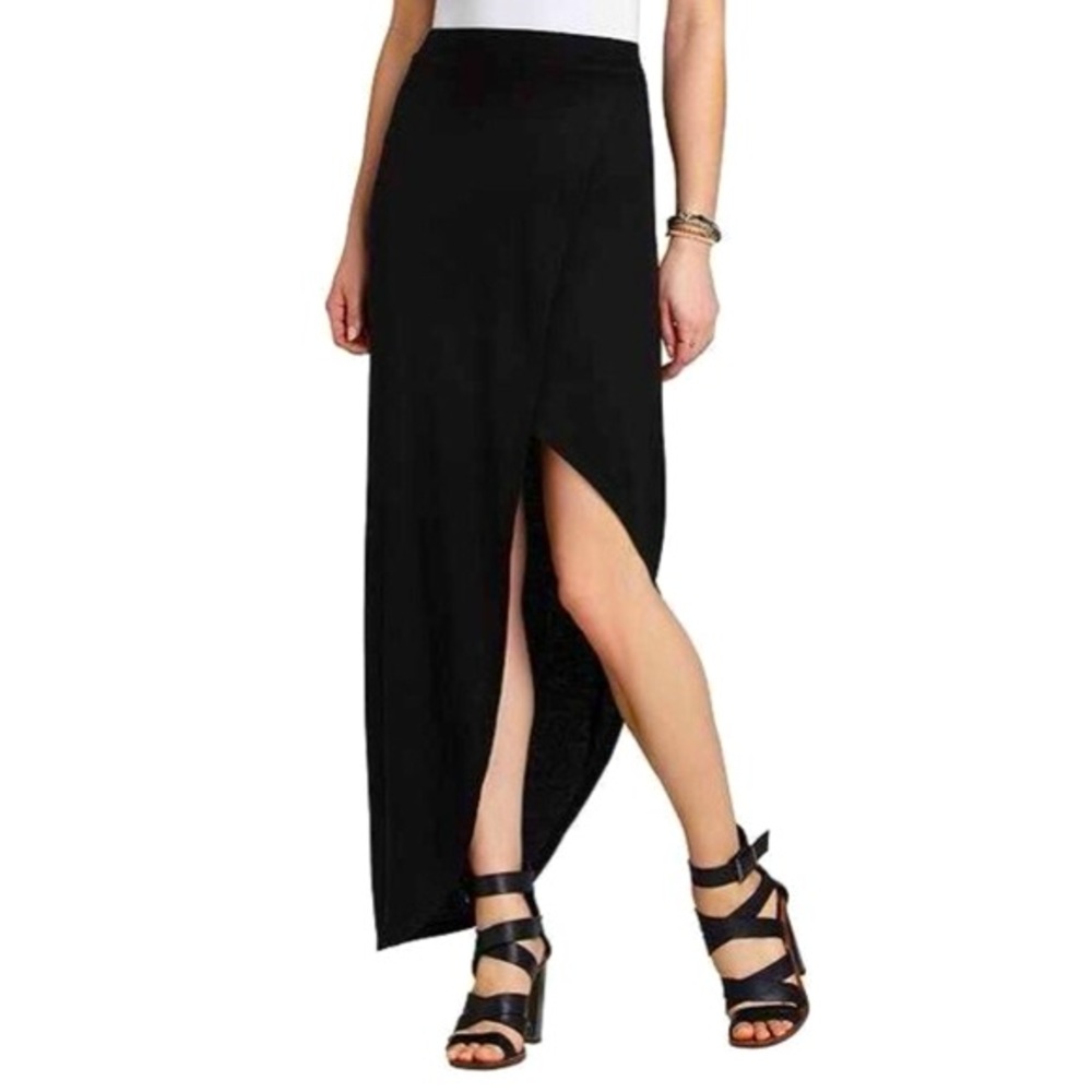 🔥BCBGMAXAZRIA Mercer Skirt ~Ribbed Knit Asymmetrical Wrap 
  Black skirt 🖤 🔥